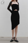 Un Morceau elastic lace asymmetric tube top UM231SZ20 black PUM38